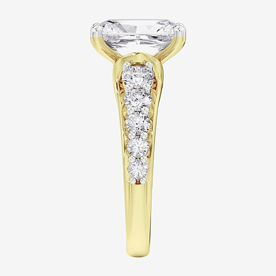 (F / Vs2) Womens 2 CT. T.W. Lab Grown White Diamond 10K Gold Rectangular Side Stone Engagement Ring