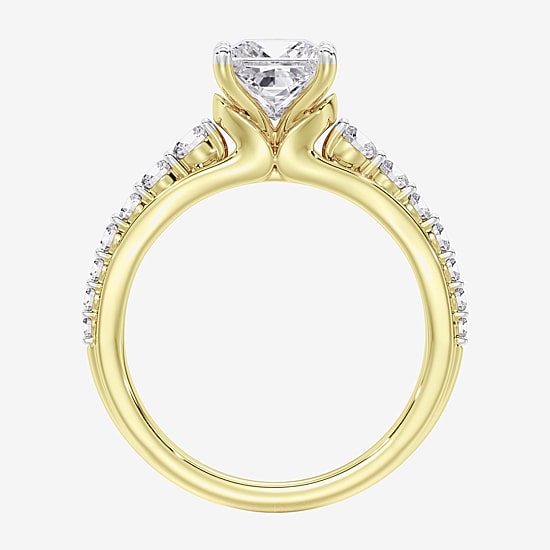 (F / Vs2) Womens 4 CT. T.W. Lab Grown White Diamond 10K Gold Side Stone Engagement Ring