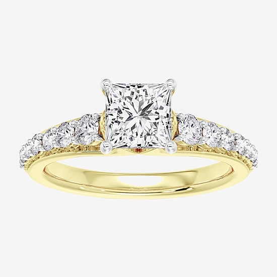 (F / Vs2) Womens 4 CT. T.W. Lab Grown White Diamond 10K Gold Side Stone Engagement Ring