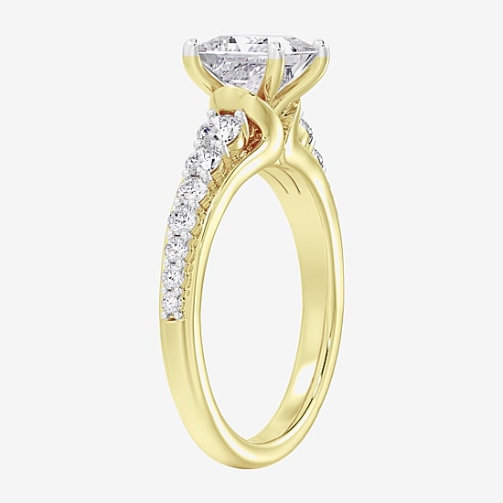 (F / Vs2) Womens 4 CT. T.W. Lab Grown White Diamond 10K Gold Side Stone Engagement Ring