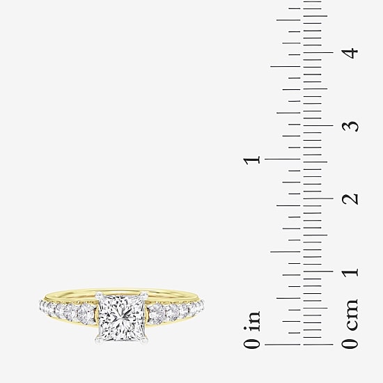 (F / Vs2) Womens 2 CT. T.W. Lab Grown White Diamond 10K Gold Side Stone Engagement Ring