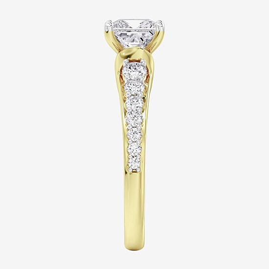 (F / Vs2) Womens 2 CT. T.W. Lab Grown White Diamond 10K Gold Side Stone Engagement Ring