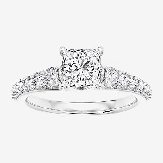 (F / Vs2) Womens 6 1/2 Ct. T.W. Lab Grown White Diamond 10K Gold Side Stone Engagement Ring
