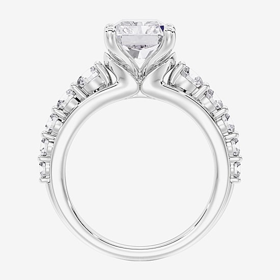 (F / Vs2) Womens 6 1/2 Ct. T.W. Lab Grown White Diamond 10K Gold Rectangular Side Stone Engagement Ring