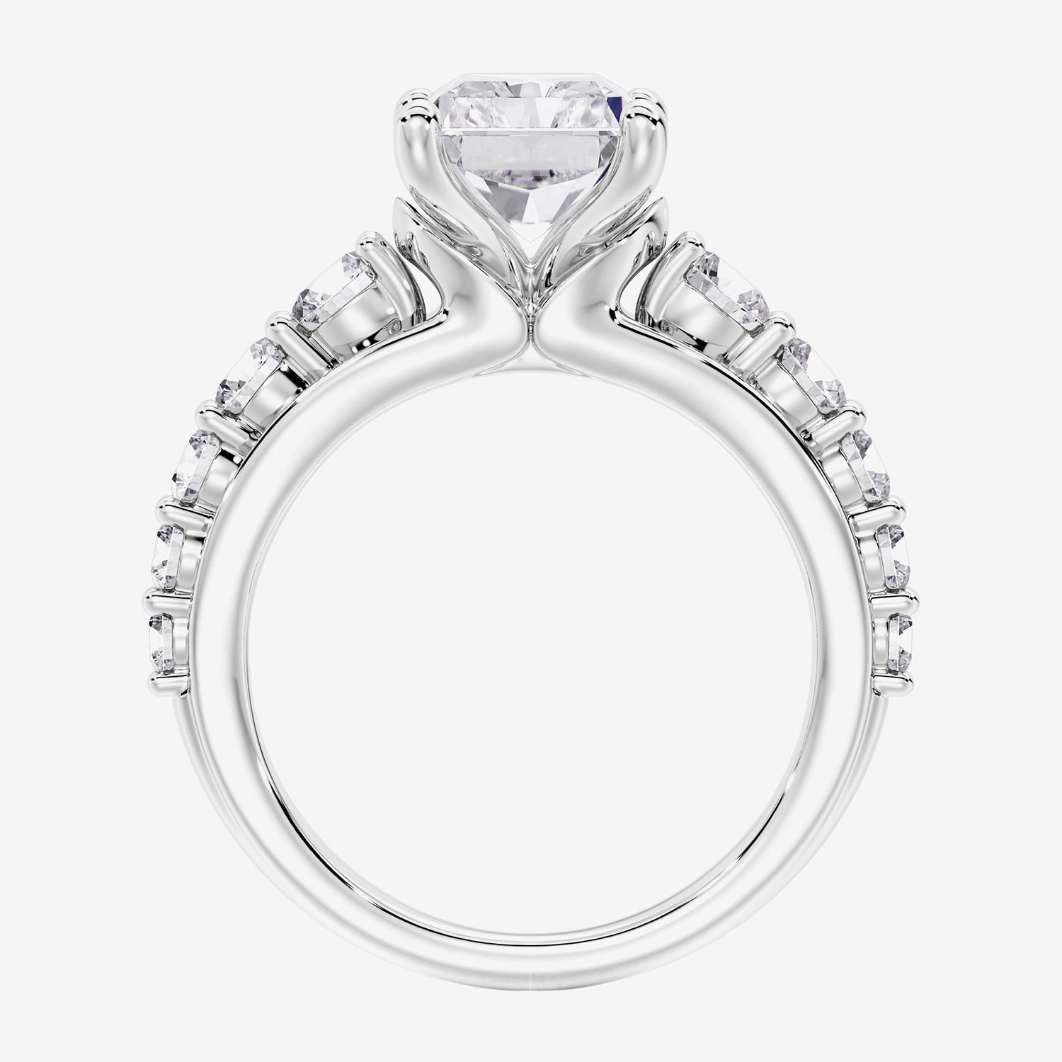 F / Vs2) Womens CT. T.W. Lab Grown White Diamond 10K Gold Rectangular Side Stone Engagement Ring