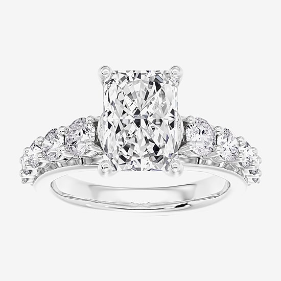 (F / Vs2) Womens 4 CT. T.W. Lab Grown White Diamond 10K Gold Rectangular Side Stone Engagement Ring