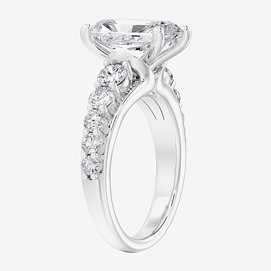 (F / Vs2) Womens 4 CT. T.W. Lab Grown White Diamond 10K Gold Rectangular Side Stone Engagement Ring