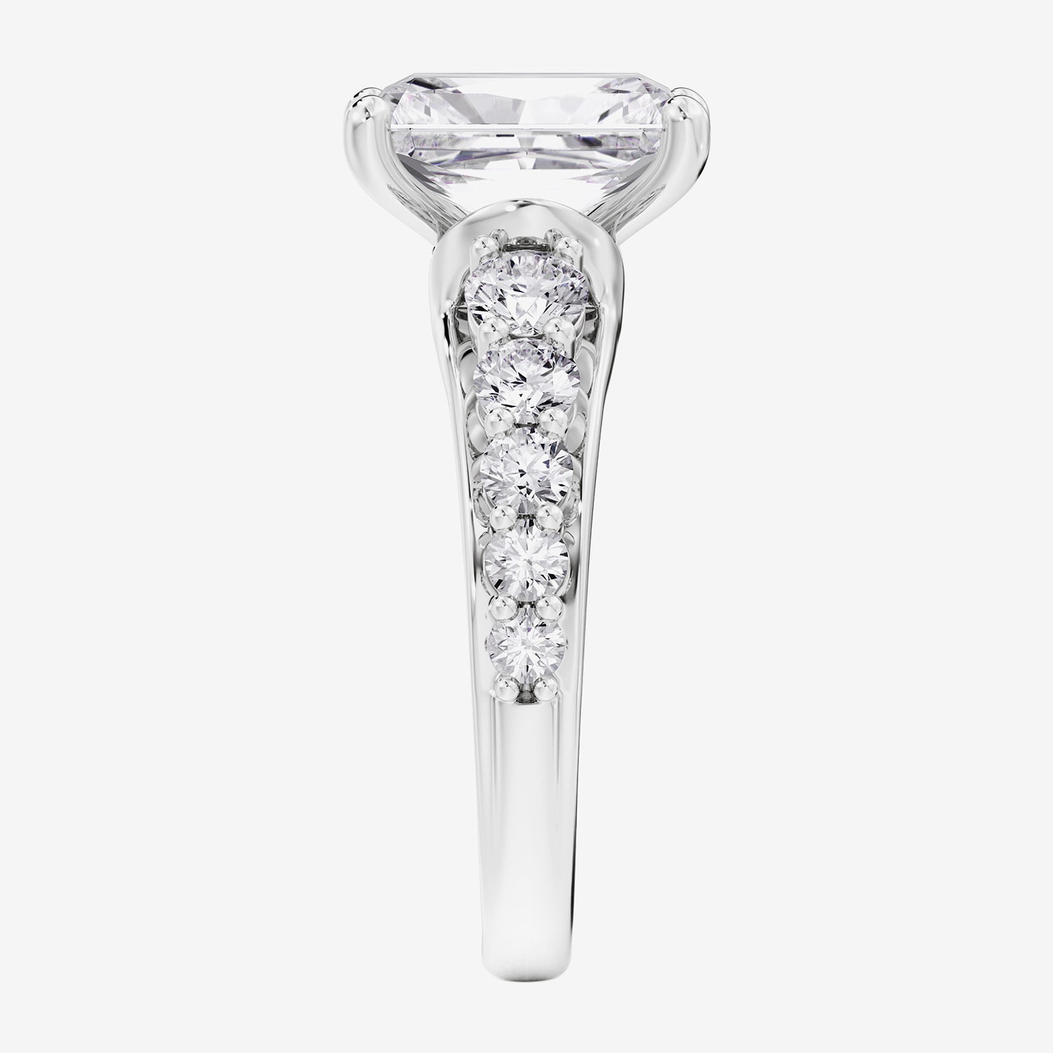 F / Vs2) Womens CT. T.W. Lab Grown White Diamond 10K Gold Rectangular Side Stone Engagement Ring