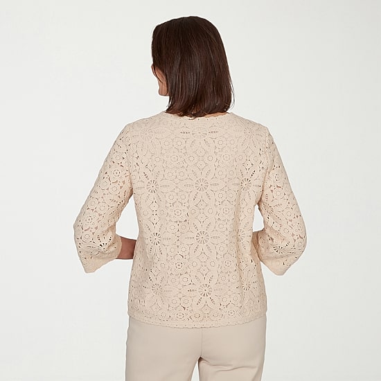 Alfred Dunner Camden Market Womens Crew Neck 3/4 Sleeve Lined Blouse