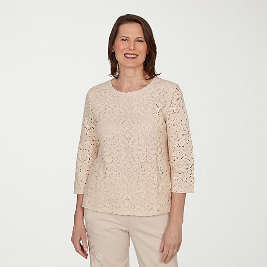 Alfred Dunner Camden Market Womens Crew Neck 3/4 Sleeve Lined Blouse