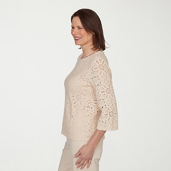 Alfred Dunner Camden Market Womens Crew Neck 3/4 Sleeve Lined Blouse