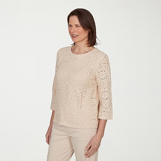 Alfred Dunner Camden Market Womens Crew Neck 3/4 Sleeve Lined Blouse