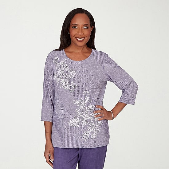 Alfred Dunner Grand Bazaar Womens Crew Neck 3/4 Sleeve T-Shirt