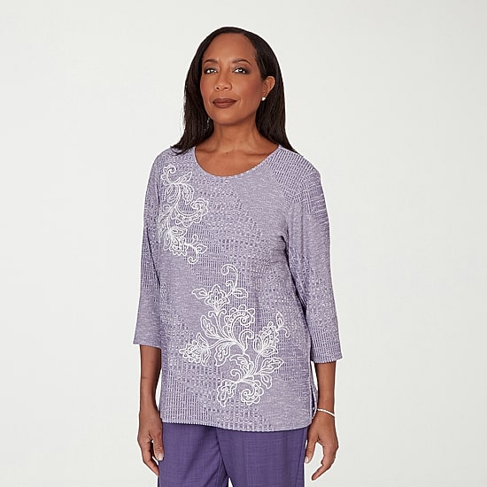 Alfred Dunner Grand Bazaar Womens Crew Neck 3/4 Sleeve T-Shirt