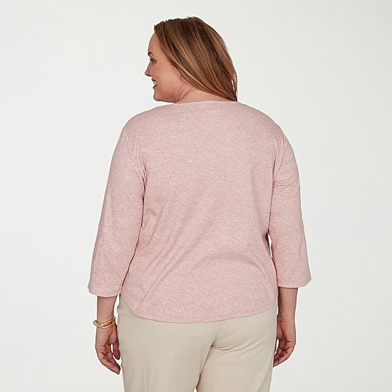 Alfred Dunner Camden Market Womens Crew Neck 3/4 Sleeve T-Shirt