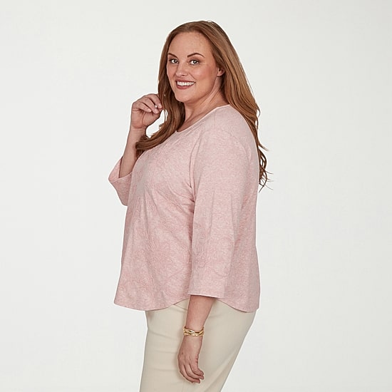 Alfred Dunner Camden Market Womens Crew Neck 3/4 Sleeve T-Shirt