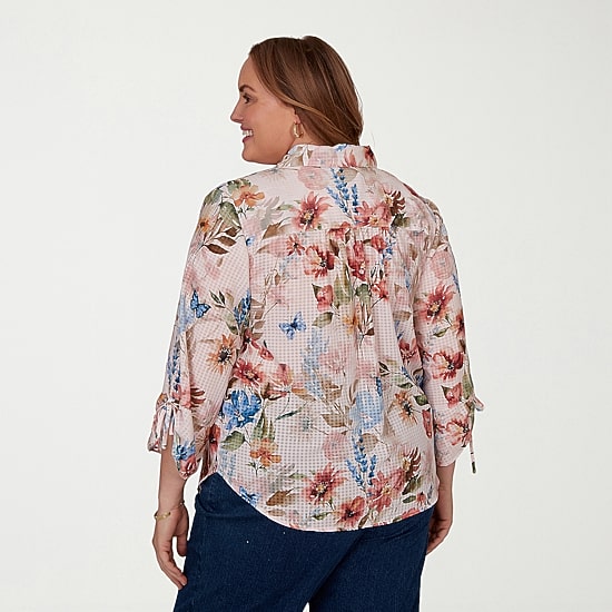 Alfred Dunner Camden Market Womens 3/4 Sleeve Regular Fit Button-Down Shirt
