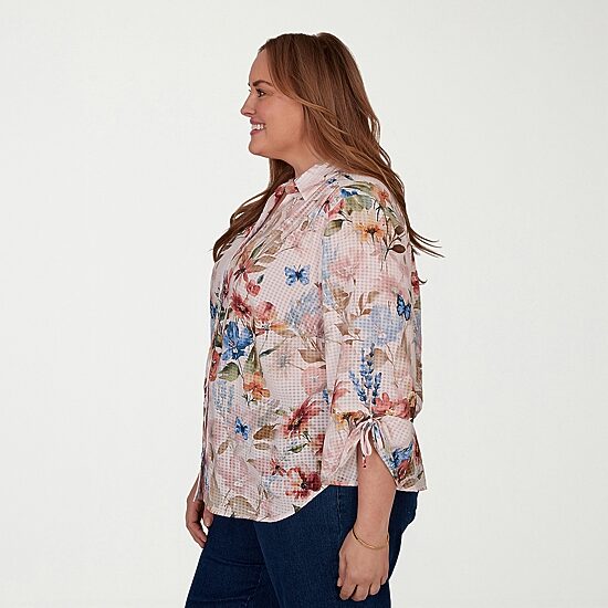Alfred Dunner Camden Market Womens 3/4 Sleeve Regular Fit Button-Down Shirt