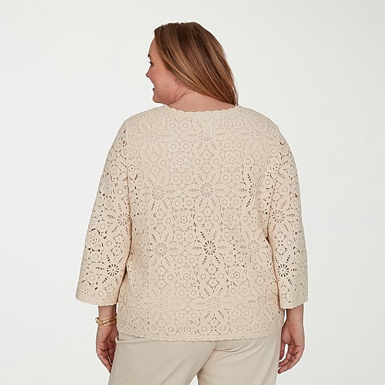 Alfred Dunner Camden Market Womens Crew Neck 3/4 Sleeve Lined Blouse