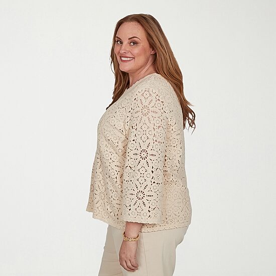 Alfred Dunner Camden Market Womens Crew Neck 3/4 Sleeve Lined Blouse
