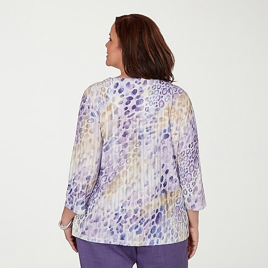 Alfred Dunner Grand Bazaar Womens Plus Crew Neck 3/4 Sleeve T-Shirt