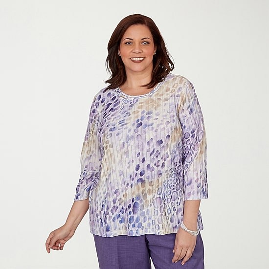 Alfred Dunner Grand Bazaar Womens Plus Crew Neck 3/4 Sleeve T-Shirt