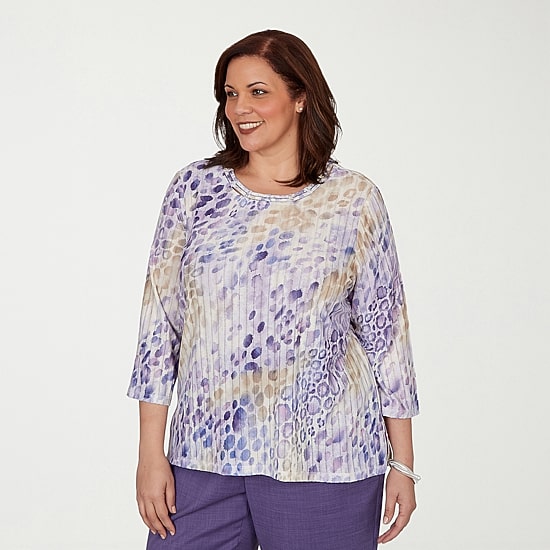 Alfred Dunner Grand Bazaar Womens Plus Crew Neck 3/4 Sleeve T-Shirt
