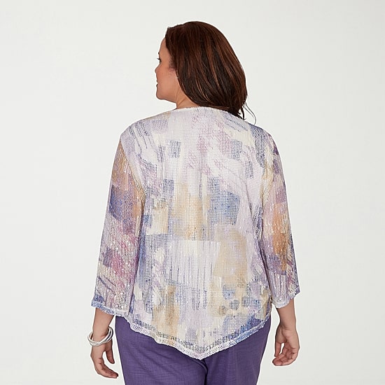Alfred Dunner Grand Bazaar Womens Plus Crew Neck 3/4 Sleeve T-Shirt
