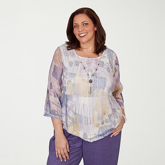 Alfred Dunner Grand Bazaar Womens Plus Crew Neck 3/4 Sleeve T-Shirt