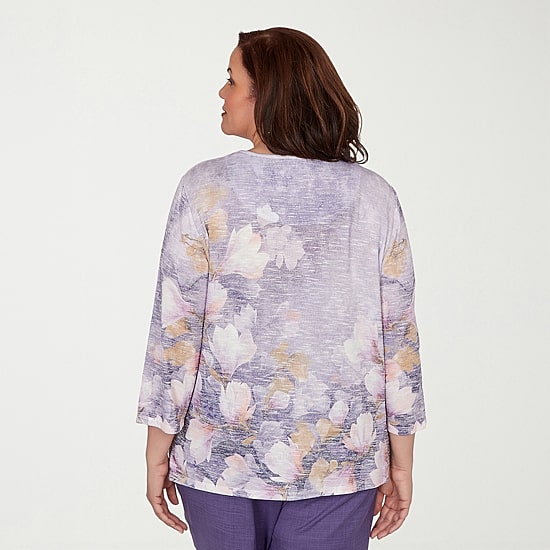Alfred Dunner Grand Bazaar Womens Plus Crew Neck 3/4 Sleeve T-Shirt