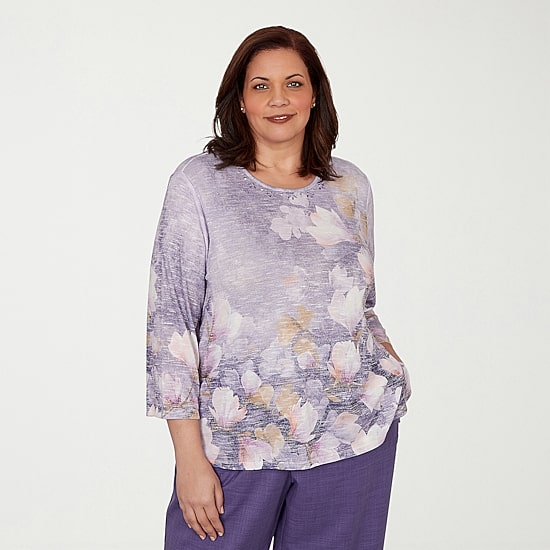 Alfred Dunner Grand Bazaar Womens Plus Crew Neck 3/4 Sleeve T-Shirt