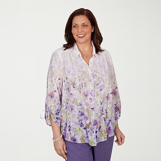 Alfred Dunner Grand Bazaar Womens Plus 3/4 Sleeve Blouse
