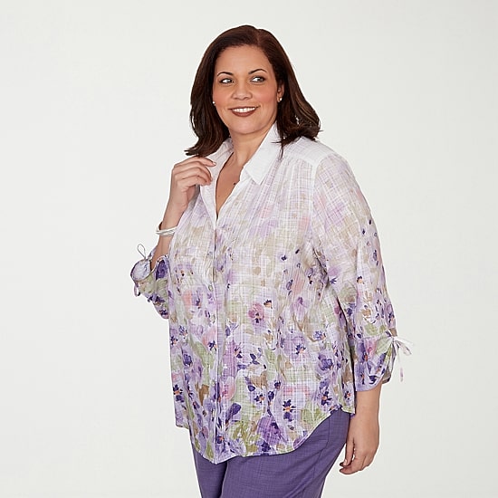 Alfred Dunner Grand Bazaar Womens Plus 3/4 Sleeve Blouse
