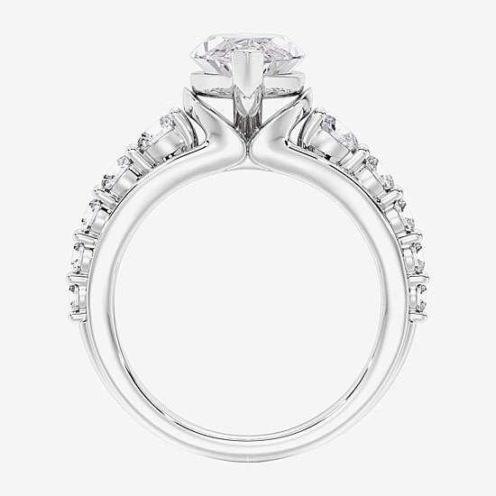 (F / Vs2) Womens 2 CT. T.W. Lab Grown White Diamond 10K Gold Marquise Side Stone Engagement Ring