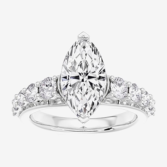 (F / Vs2) Womens 2 CT. T.W. Lab Grown White Diamond 10K Gold Marquise Side Stone Engagement Ring
