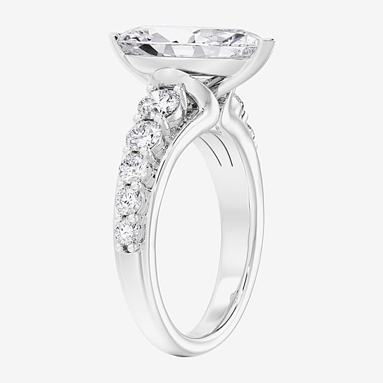 (F / Vs2) Womens 2 CT. T.W. Lab Grown White Diamond 10K Gold Marquise Side Stone Engagement Ring