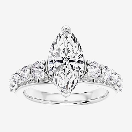(F / Vs2) Womens 6 1/2 Ct. T.W. Lab Grown White Diamond 10K Gold Marquise Side Stone Engagement Ring