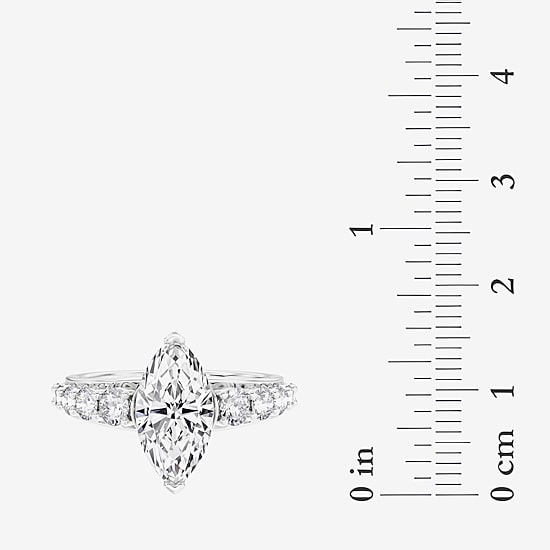 (F / Vs2) Womens 6 1/2 Ct. T.W. Lab Grown White Diamond 10K Gold Marquise Side Stone Engagement Ring