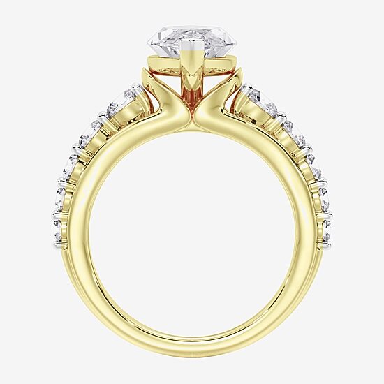 (F / Vs2) Womens 4 CT. T.W. Lab Grown White Diamond 10K Gold Marquise Side Stone Engagement Ring