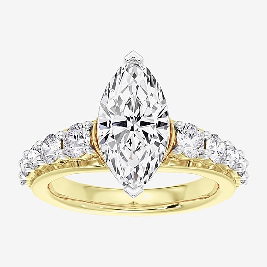 (F / Vs2) Womens 4 CT. T.W. Lab Grown White Diamond 10K Gold Marquise Side Stone Engagement Ring