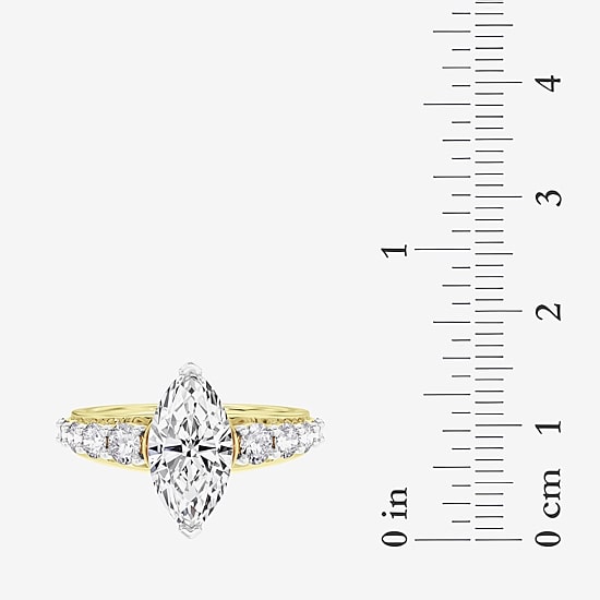 (F / Vs2) Womens 4 CT. T.W. Lab Grown White Diamond 10K Gold Marquise Side Stone Engagement Ring