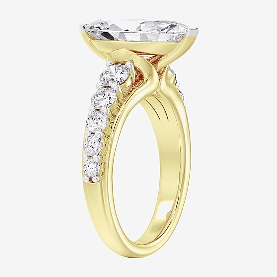 (F / Vs2) Womens 4 CT. T.W. Lab Grown White Diamond 10K Gold Marquise Side Stone Engagement Ring