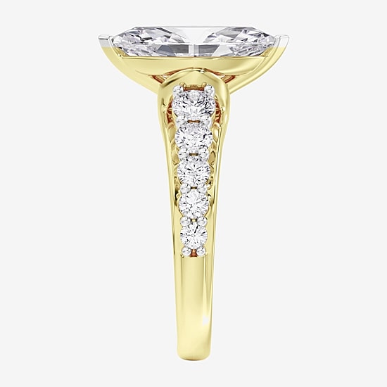 (F / Vs2) Womens 4 CT. T.W. Lab Grown White Diamond 10K Gold Marquise Side Stone Engagement Ring