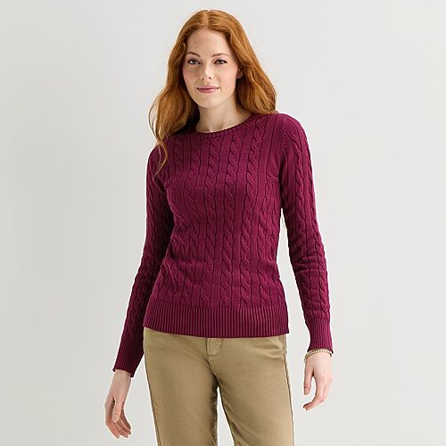 St. John's Bay Tall Womens Crew Neck Long Sleeve Cable Knit Pullover Sweater In Red