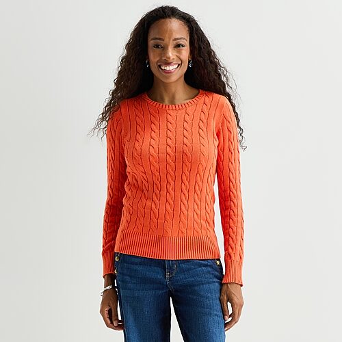 St. John's Bay Tall Womens Crew Neck Long Sleeve Cable Knit Pullover Sweater In Orange