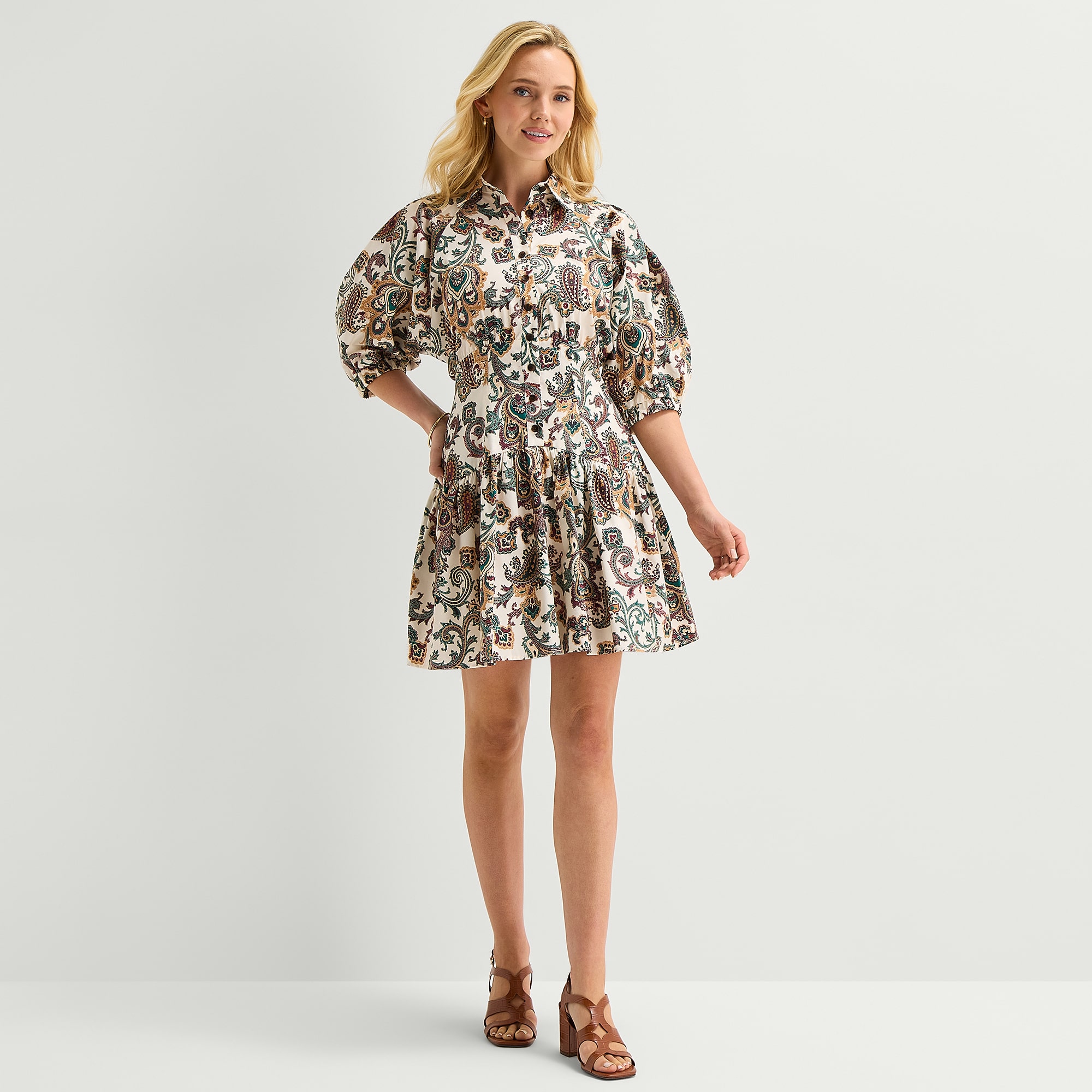 Marc New York Womens 3/4 Sleeve Floral Shirt Dress