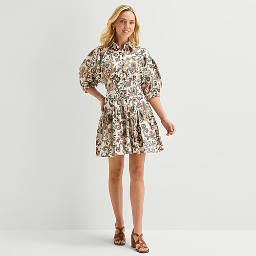 Marc New York Womens 3/4 Sleeve Floral Shirt Dress In Green
