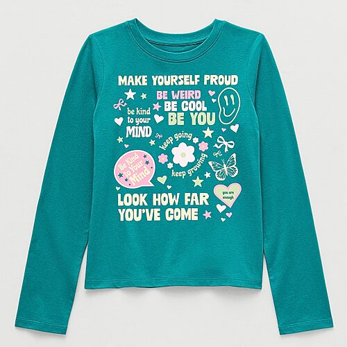 Thereabouts Little & Big Kid Girls Crew Neck Short Sleeve Classic Fit Graphic T-shirt In Green
