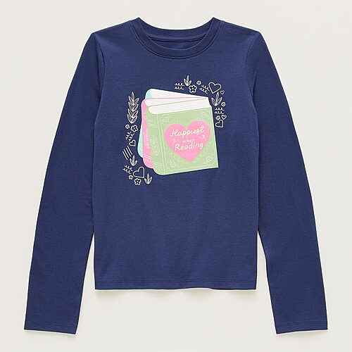 Thereabouts Little & Big Kid Girls Crew Neck Short Sleeve Classic Fit Graphic T-shirt In Blue
