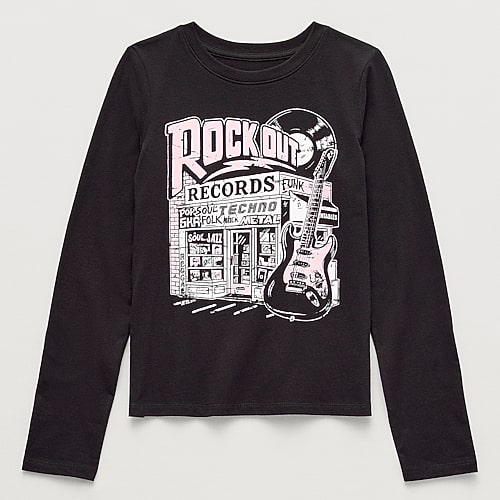 Thereabouts Little & Big Kid Girls Crew Neck Short Sleeve Classic Fit Graphic T-shirt In Black